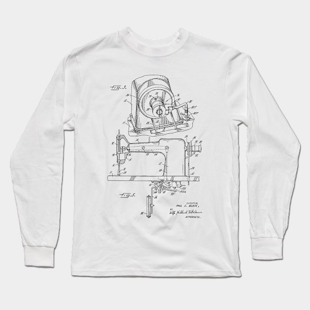 Power Transmission System for Sewing Machine Vintage Patent Hand Drawing Long Sleeve T-Shirt by TheYoungDesigns